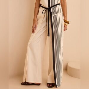 NWT Commense Striped Low-Waist Wide Leg Pants Apricot Size L